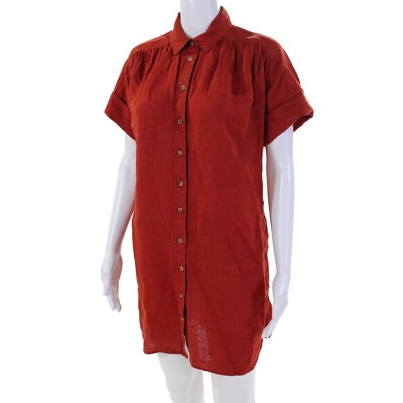 J Crew Womens Button Front Short Sleeve Collared Linen Shirt Dress Red Size XSP - Picture 2 of 5